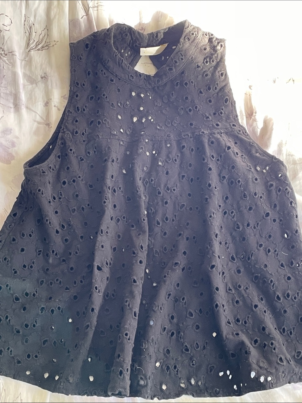 Free People Sleeveless Eyelet Mock Neck Tank Top - Black